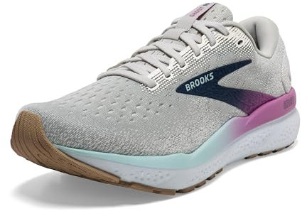 Brooks Women's Ghost 16 Sneaker, White Grey Estate Blue, 7 UK