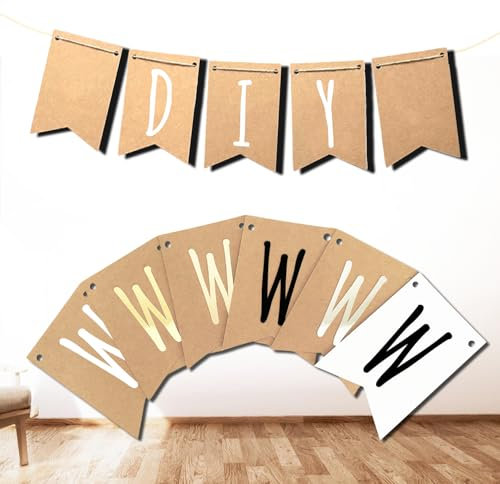 DIY Leere Wimpelkette aus Kraftpapier – perfekt für Taufe, Konfirmation & Partys! Gestalte Deine ganz eigene Girlande – der Bastelspaß für Groß & klein - gestanzt & vorgelocht (50 Wimpel)