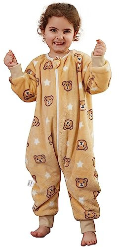 HAHASHOW Baby Winter Schlafsack mit Füßen Flanell Schlafsack mit langen Ärmeln Mädchen und Junge Schlafsack mit Beinen 4-5 Jahre Bär