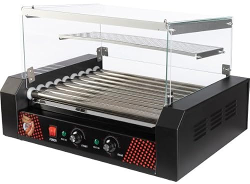 Hot Dog Roller - 9 Stainless Steel Roller Machine with Bun Warmer and Cover, Hotdog Roller Grill for 24 Hot Dogs Great Northern Popcorn
