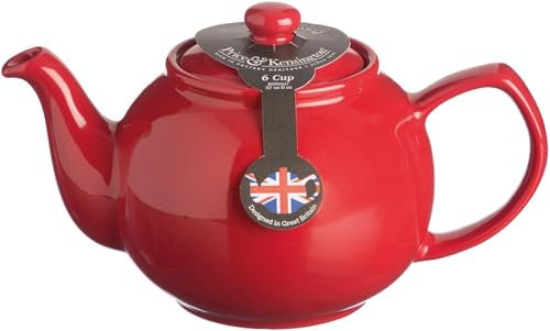 Price & Kensington Englische Teekanne mit Siebeinsatz für 6 Tassen, aus hochwertigem Steingut, mit Glanzglasur, rot, mikrowellen- und spülmaschinenfest, Vintage Teebereiter mit Sieb
