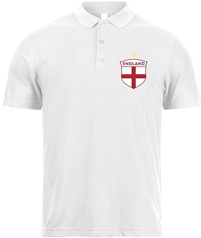 lepni.me Mens England Football Polo Shirt with Your Name and Number | English Flag Badge Personalised Jersey Custom Top | World Cup 2022 Championship (L White Without Print)