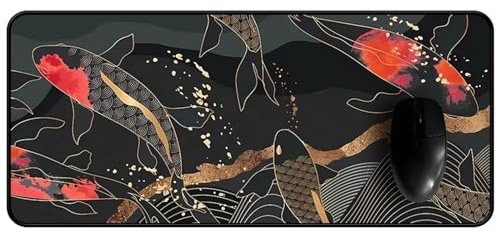 Aimaor Gaming Mauspad Koi Japanisch rutschfest und Wasserdicht Vernähte Kanten Mouse Pad verbessert Geschwindigkeit und Präzision Mausmatte für PC Büro Laptop Computer 1200x600x3mm