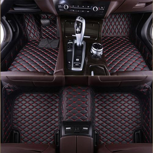Nach Maß Auto FußMatten für 95% Coupe, Stufenheck, Schrägheck, Kombi, SUV, Cabriolet, Großraumlimousine, Leder Wasserfest Antirutsch Fussmatten Auto(Schwarz Rote Linie)