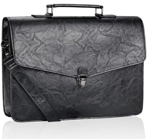 Estarer Mens Leather Briefcase 15.6 Inch Laptop Messenger Bag, Professional Computer Shoulder Bag Office Satchel for Work Business