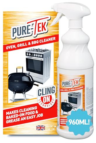 Pure-Tek Oven Cleaner Heavy Duty Spray, 960ml - Oven Cleaning Spray, Tough Baked On Foods & Glass Door Grease Remover - Kitchen Cooker Cleaner for Fan Assisted Ovens & Barbecue