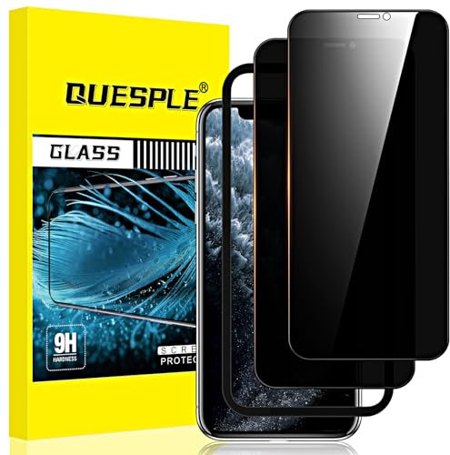 QUESPLE [2 Pièces] Verre Trempé Anti Espion pour iPhone 11 Pro Max/Xs Max 6,5 Pouces, Film de Confidentialité Protection en Écran, Équipé d'un Outil d'Alignement Simple [Dureté 9H ][Compatible Coque]