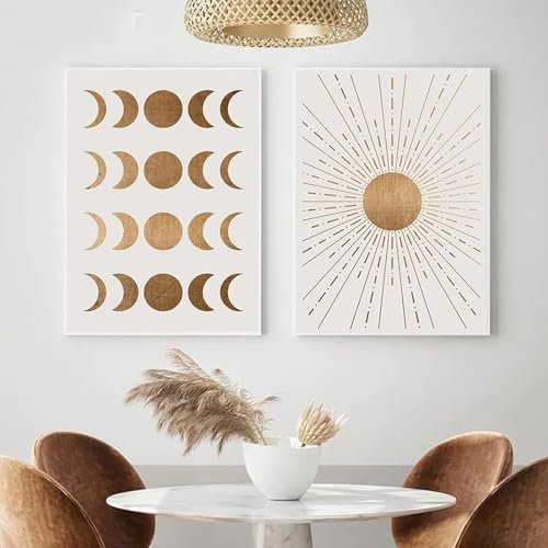 AWKFHF Abstrakte Modern Sun Moon Minimalistische Malerei Bilder,Leinwandbild Poster Kein Rahmen Kunstdruck Wohnzimmer Deko Schlafzimmer Bilder Wanddekoration (2X20X30CM,ohne Rahmen)