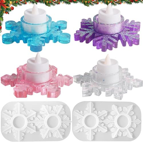 Silikonformen Gießformen, 2 Stück Schneeflocken Kerzenständer, Silikonform Kerzenhalter, Silikonform Weihnachten, Silikonformen Weihnachten, Gießformen Silikon Formen zum Gießen für Weihnachten Deko