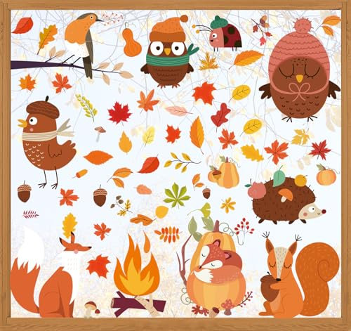 Fensterbilder Herbst Selbstklebend, SILARLAIT Fenstersticker Herbst Statisch & Doppelseitige & Wiederverwendbare, Fensteraufkleber Fensterdeko, Herbstdeko Fenster