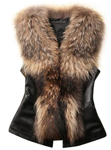 FUPODD Weste Damen Winter Kunstfell Mantel Elegant Casual Fellmantel ärmellos Pelzmantel Damen Outwear Westen Frauen Pelz Kragen Lederjacke Mit Fellweste Faux Fell Outdoor Pelzweste Warm Winterjacke
