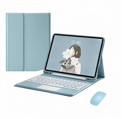 Custodia con tastiera per Samsung Galaxy Tab A9 8.7 pollici X110/X115 con il mouse, Smart Case morbido con tastiera Bluetooth, Cover Tablet staccabile con portamatite(Blue)