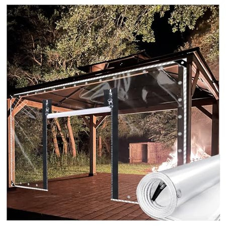 QWEASDF Outdoor Tarp Curtains with Zipper Door, Waterproof 0.5mm Thicken PVC Clear Plastic Tarp with Zipper Door, Clear Tarp with Grommets， for Patio,Porch and Outdoor，680g/㎡(H2.5xW5.5m/H8.2xW18ft)