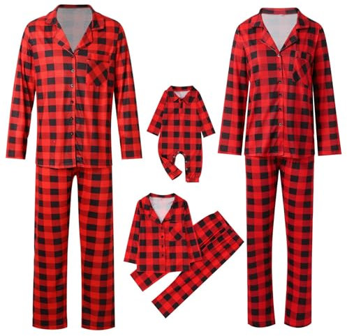 Générique Pyjama Noel Famille Manche Longue à Carreaux Rouge et Noir Vêtement Père Mère Garçon Fille du Nouveau-né Bébé-Nouvel Pyjamas Automne Hiver Chaud Noël Costume Set