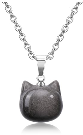JOVIVI Cute Cat Necklace Gifts for Cat Lovers Women Girls Birthday,Women's Healing Crystal Natural Gemstone Pendant Necklace Jewellery Gifts for Women Mum