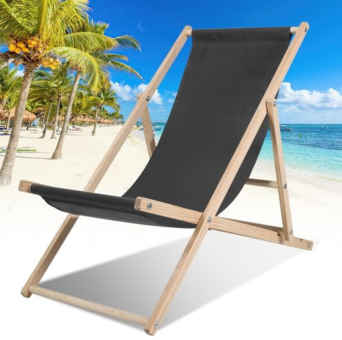 Ollewiellan Liegestuhl Klappbar Holz Grau Strandstuhl Holz,Gartenliege Holz bis 120kg,Verstellbar Sonnenliege Holz wetterfest Holzklappstuhl Strandliege für Patio Balkon Strand