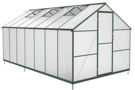 Vente-unique - Serre de Jardin en Polycarbonate et Aluminium - 10,42 m² - Vert - ASTELIA