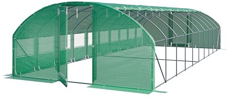 Serre Tunnel Premium TOOLPORT 4x10m avec Porte pivotante, bâche PE 180 g/m² Vert Transparent