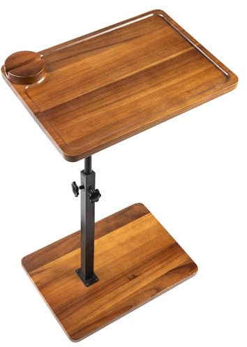 LVETOLS Couchtisch aus massivem Akazienholz, 360° drehbar, höhenverstellbar, C-Tisch mit Handy- und Tablet-Ständer, TV-Tabletts zum Essen auf Couch, Schlafzimmer oder Wohnzimmer, länglich