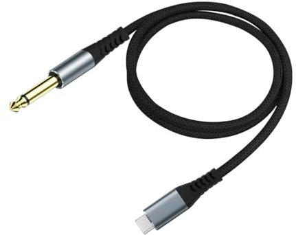 V-MOTA Cable de guitarra USB-C a TS de 1/4 pulgadas (L=3.3 pies), adaptador de grabación para guitarra eléctrica a iPad, MacBook, smartphone, cable trenzado con chip digital analógico