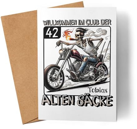 Kiddle-Design Karte zum 42. Geburtstag Personalisiert, Club der Alten Säcke 42, 42ter Geburtstag Lustiges Biker Motorrad Geschenk, Geburtstagskarte