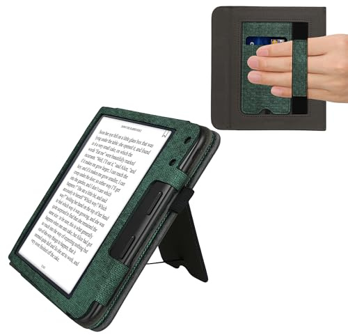 kwmobile Hülle kompatibel mit Kobo Kobo Libra Colour/Tolino Vision Color Hülle - Flip Case mit Handschlaufe - Kunstleder Cover - Dunkelgrün Dunkelgrau