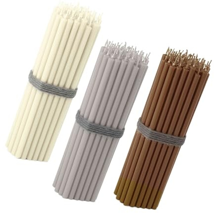 NKlaus Stabkerzen aus Paraffinwachs, Creme, Grau und Braun, 16cm, 150 Stück | Dünn, tropffrei und rußfrei; Höhe 160mm; für Boho-Deko und Gastronomie