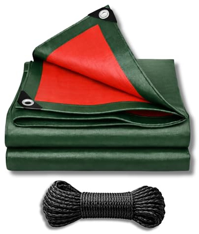 FourSZN Lona Impermeable Exterior Reforzada 300 g/m², Toldo de Protección PE Doble Cara con Ojales de Aluminio y Cuerda Incluida, Resistente a Rayos UV y Lluvia para Jardín, Piscina, Coche y Leña 4x8m