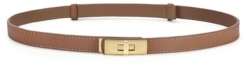 HATOFES Verstellbarer Skinny-Ledergürtel für Damen, solide Legierung, Drehverschluss, schmal, dünner Taillengürtel, Taillenbund, dekorativer Gürtel für Kleider, Jeans, Hosen