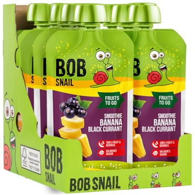 Bob Snail Quetschi Banane-Schwarze Johannisbeere Quetschbeutel 10x120g – 100 % Fruchtpüree ohne Zuckerzusatz Vorteilspack Vegan & wiederverschließbar