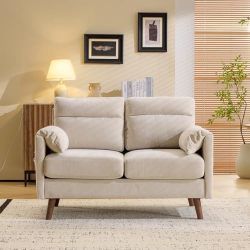 Bonnlo 2 seater sofa, Modern Small Sofa with Soft Cushion and Tapered Legs | Compact Loveseat with Side Pocket Storage and Deep Seat, Perfect Couch for Living Room, Bedroom, Office, Apartment, Beige