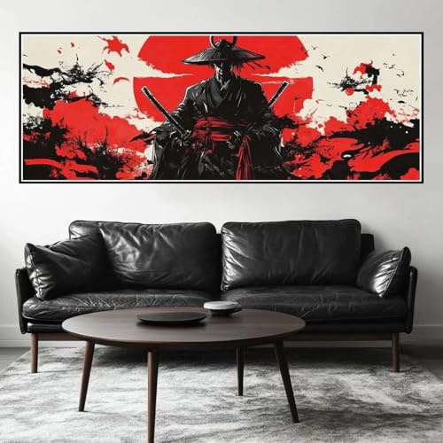 Peinture Numero Adulte Japon Grand Format 85x255 cm, DIY Samouraï Peinture Numero Enfant avec Pinceaux, Pigment Acrylique, Peinture par Numero Adulte Kit, Décoration Murale Cadeau (Sans Cadre) -H390