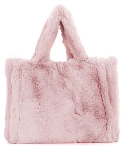 Fecialy Fluffy Tote Taschen für Damen Große Fuzzy Handtasche Cute Plüsch Taschen Faux Fur Hobo Bag für Herbst und Winter