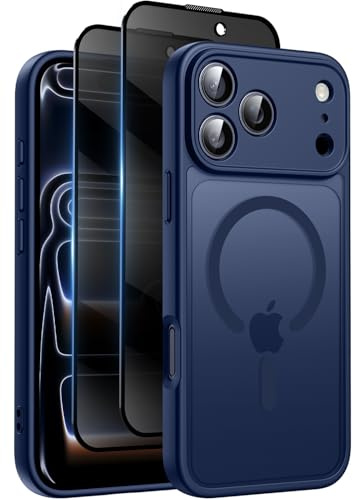 Helssitot für Phone 17 Pro Max Hülle Sichtschutz Schutzfolie, DunkelBlau | Magnetisch Matt Handyhülle mit Mag Safe mit Hard PC Kratzfest Stoßfest Transluzente Schutzhülle