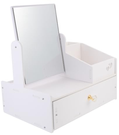 Hohopeti Cosmetic Mirror Storage Desktop with Box Multipurpose Drawer and, PVC Makeup Organizer for White Jewelry and Sundries Home Use
