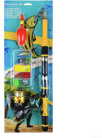 Honseadek Angelruten-Set, 1,8 m, mit Teleskop-Design und 3 Kugellagern, Angelrute und Rolle für Kinder, für EVA-Griff für Komfort, tragbar für (Gelb)
