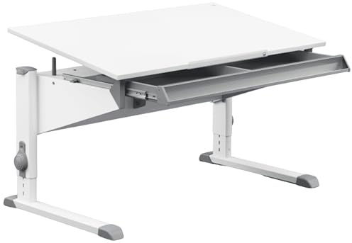 Moll Sprinter Kinderschreibtisch höhenverstellbar | mitwachsend, ergonomisch & neigbar für aufrechtes Sitzen | ideal für Schulkinder | Schreibtisch weiß optional mit Schublade | Made in Germany