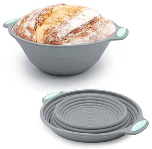 Sourdough Proving Basket, 9 Inch Foldable Round Bread Proofing Basket | Silicone Material, with Handle Bread Making Tools for Bread Baking Beginners and Professionals