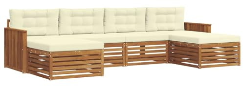 vidaXL Sofagarnituren 6 pcs Natur und Creme Massivholz Akazie, Akazienholz Sofa, Moderne Gartenmöbel, haltbare Sitzgruppe, Bequeme Möbel für Terrasse und Garten