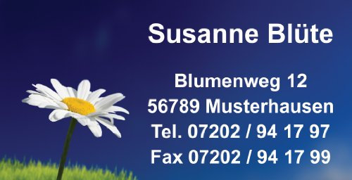 Visitenkarten Blume mit Ihrer kompletten Adresse, 54 Stück, ca. 88 x 45 mm