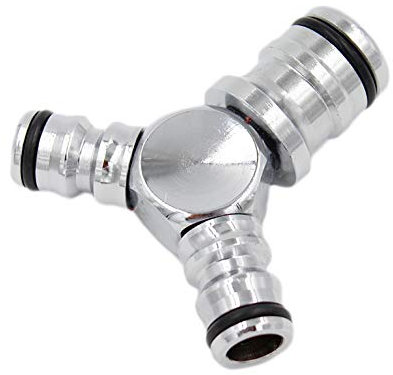 SpiceFlow | 3-Wege T-Schnellverbinder | Chrom/Messing | 1/2 Zoll + 3/4 (Profi) Zoll | Gardena kompatibel