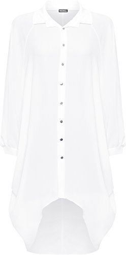 WearAll® Women's Plus Batwing Shirt Dress Long Sleeve Dip Hem Hi Lo Button Collar Ladies - White - 16-18
