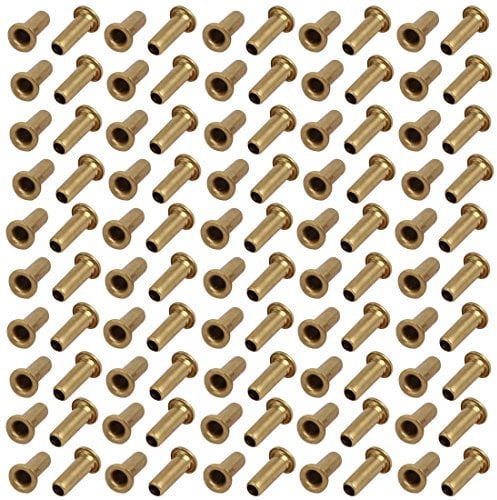 Sourcingmap 100pcs M2.5 x 7mm Brass Plated Metal Hollow Eyelets Rivets Gold Tone