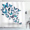 ABAKUHAUS Schmetterling Duschvorhang, Natur Botanischer Frühling, Stoffliches Gewebe Badezimmerdekorationsset mit Haken, 175 x 200 cm, Blue Sky Blau Schwarz