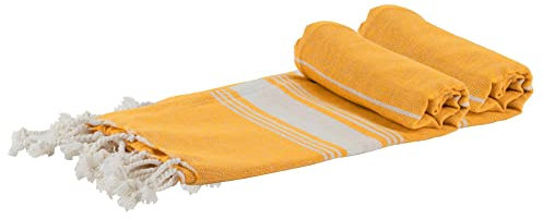 Nicola Spring Turkish Cotton Bath Towels - 170 x 90cm - Mustard - Pack of 2 - Lightweight & Absorbent Large Adults Drying Beach Towel Bathroom Gym Cloth Sauna Hammam Shower Sheet
