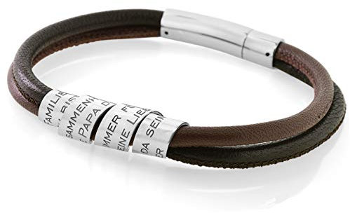 Herrenarmband Leder mit Gravur braun schwarz Männer Armband 925 Silber Schmuck Namensarmband Herren Lederarmband Namen Bajonett Nappaleder Herrenschmuck mit Text | HANDMADE IN GERMANY