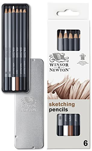 Winsor & Newton 490011 Zeichenstifte Set - 6 teilig - 2 Bleistifte 4B, 8B, 4 Zeichenstifte charcoal, Pierre noire, Sepia , white charocoal