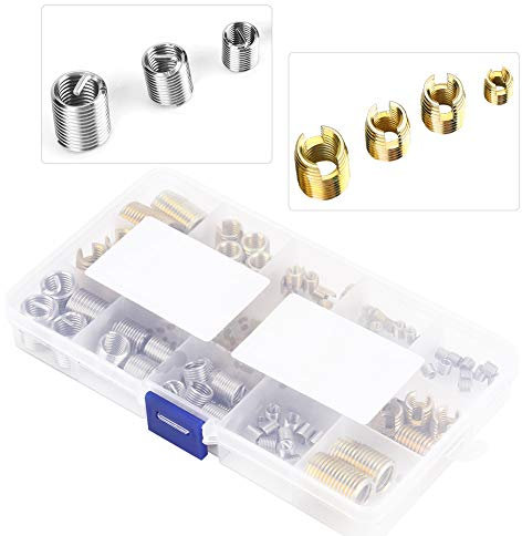 116 piezas Insertos ranurados de rosca autorroscante y juego de combinación de insertos de rosca de alambre de acero con caja, herramientas de reparación de roscas para M3/M4/M5/ M6/M8/M8/M12