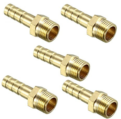 sourcing map 5pcs Raccord cannelé tuyau en laiton 6mm barbelé X G1/8 mâle Adaptateur connecteur