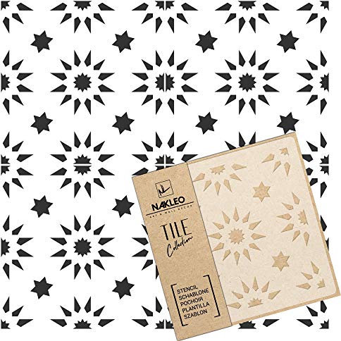 NAKLEO Tile Painting Stencil 10x10 cm, Aldeia Sun Geometric Star Triangle Modern, Plastic Reusable Template, Home Decor Craft DIY, Floor Concrete Patio Wall - Terracotta
